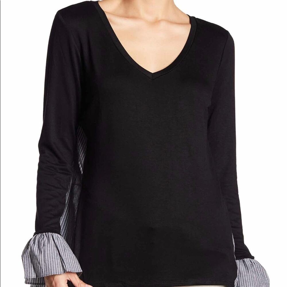 Bobeau Poplin Back Detailed Top Navy Size Small